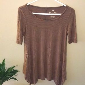 American Eagle Tan Grey Stripes Tee